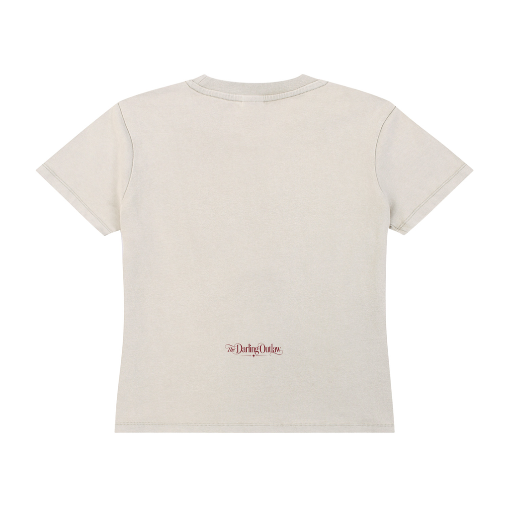 Light-apricot Soft Rage snow-washed tee with dusty-rose floral lettering — product view 5