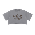 Gray Have a Day leopard-lettered cropped tee with raw hem — product view 2