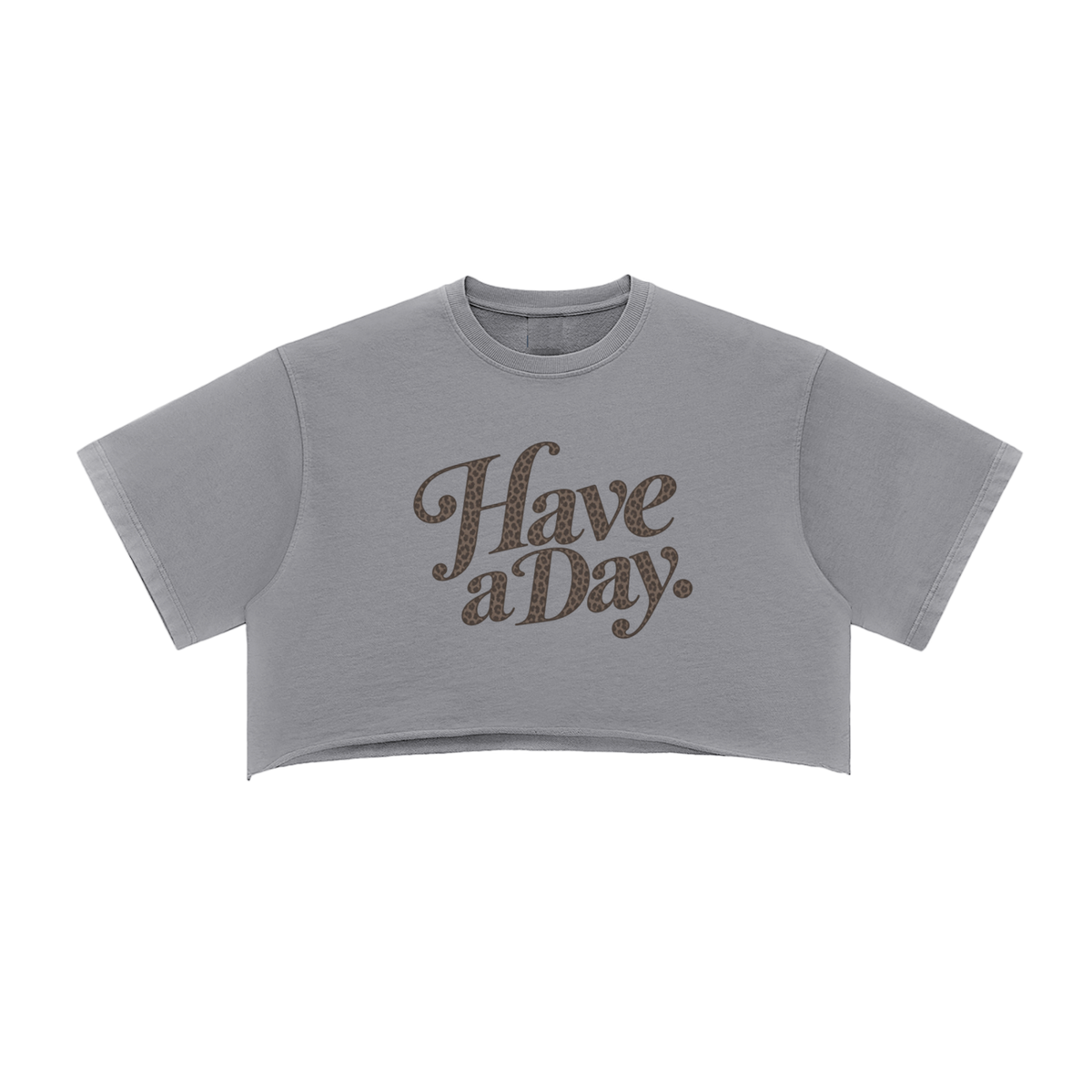 Gray Have a Day leopard-lettered cropped tee with raw hem — product view 2