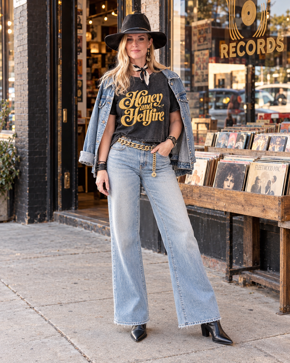 Honey and Hellfire cropped raglan tee with honey-gold lettering and bee detail — product view 7