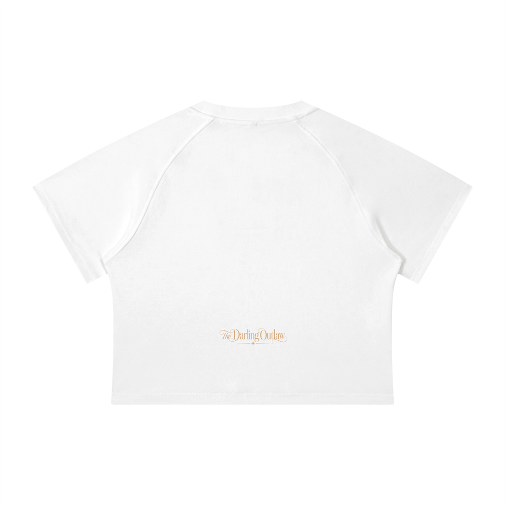 The Darling Applique raglan tee with antique-gold lettering and revolver artwork — product view 8