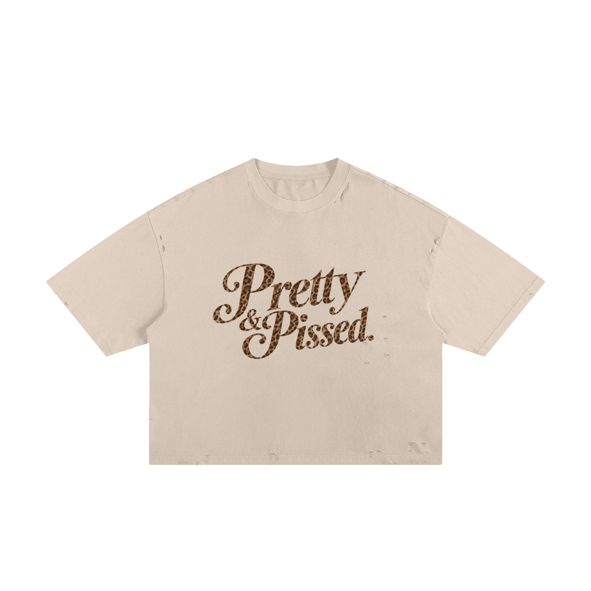 Pretty & Pissed frayed graphic tee with leopard-print lettering — product view 8