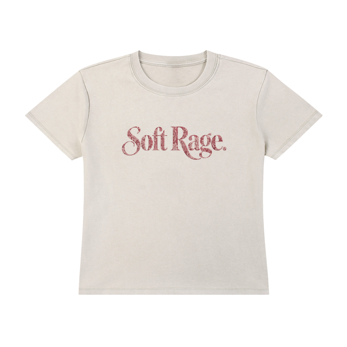 Light-apricot Soft Rage snow-washed tee with dusty-rose floral lettering — product view 2