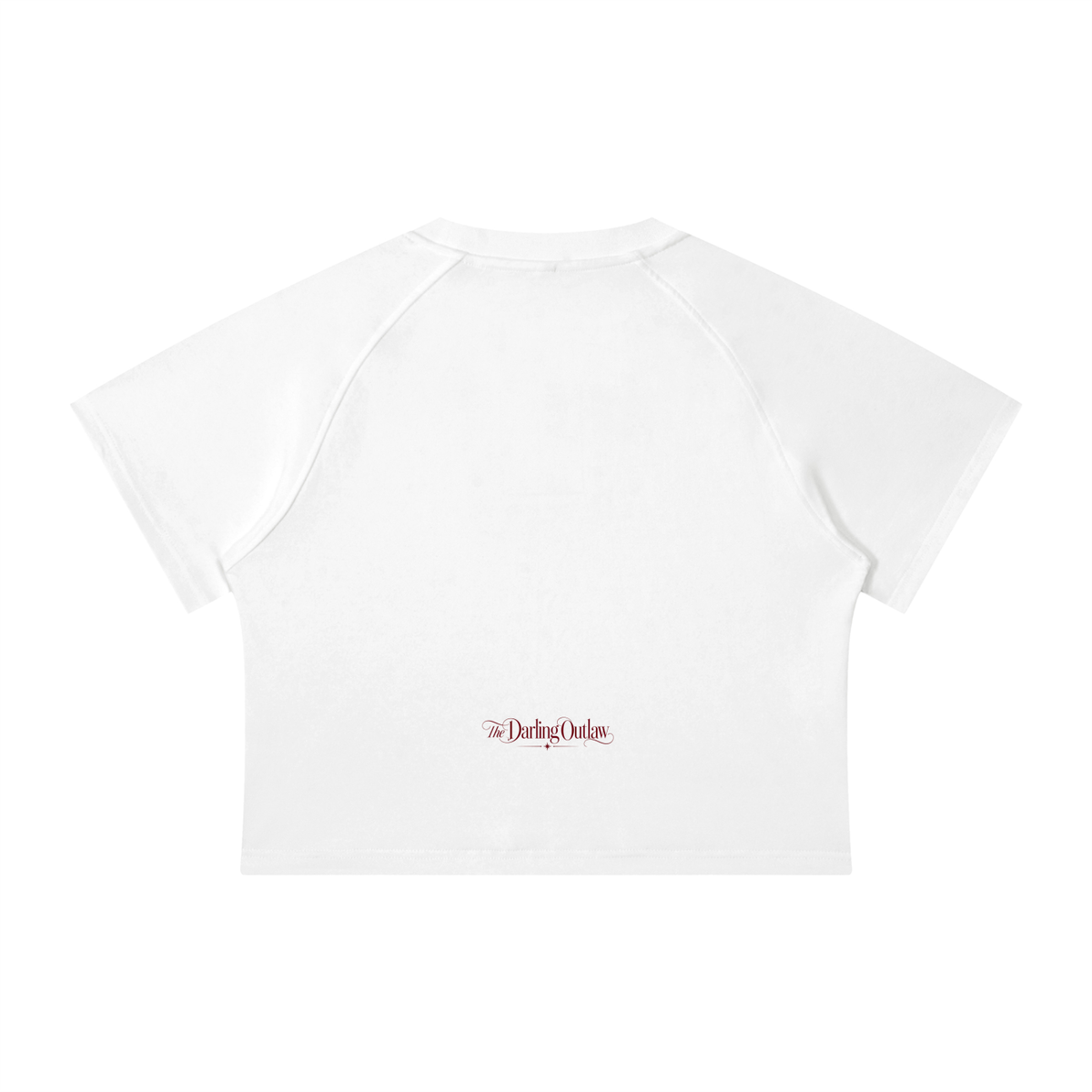 White Darling Outlaw cropped raglan tee with black-and-gold lettering — product view 4