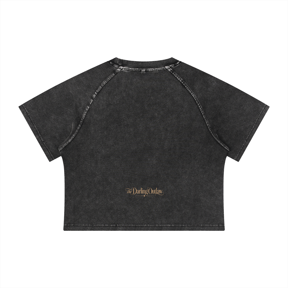 The Darling Applique raglan tee with antique-gold lettering and revolver artwork — product view 4
